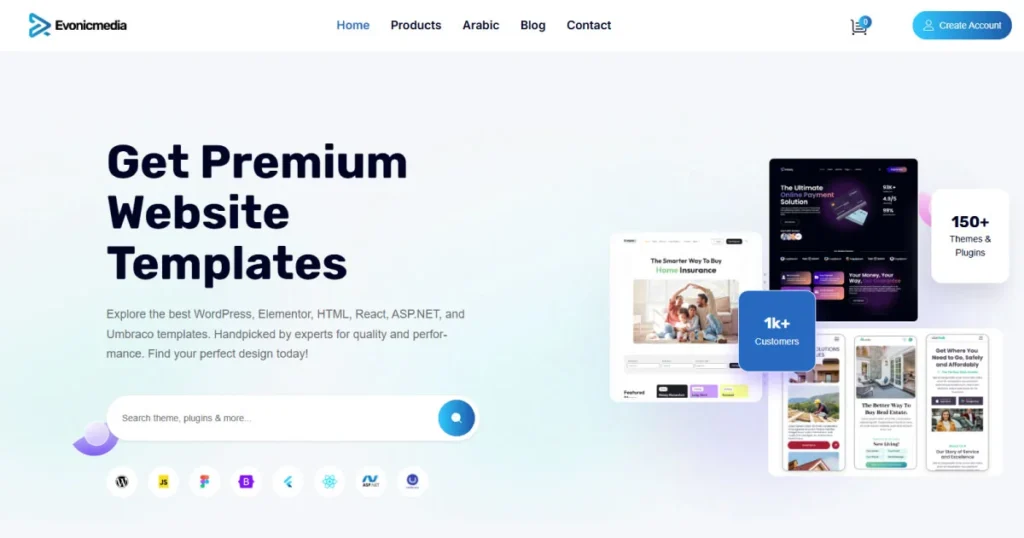 Top 5 Marketplaces to Find Arabic Web Templates (RTL Ready) 2 Evonicmedia marketplace