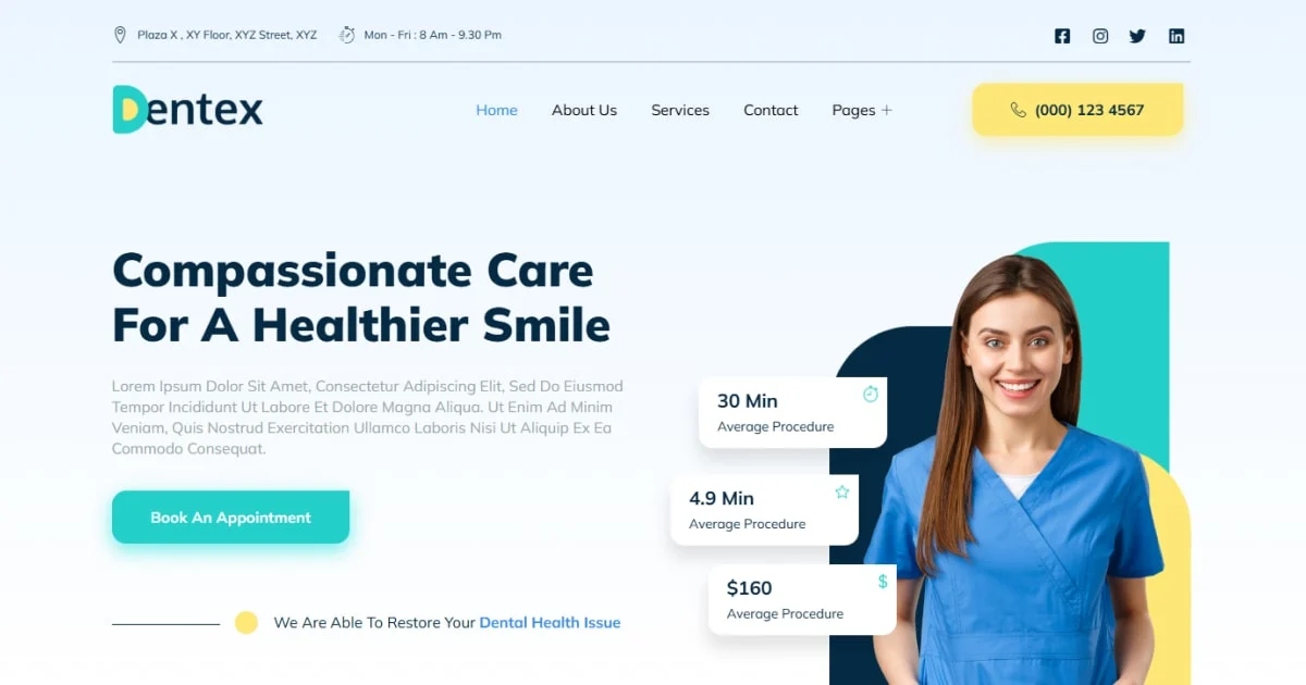 Why Your Dental Clinic Needs a Dental Website Template That Actually Works — Meet Dentex 1 modern dental website template example from Dentex by Evonicmedia