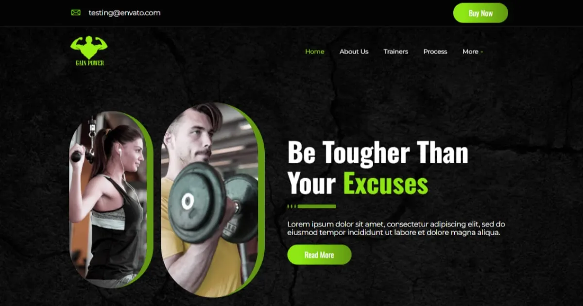 GAIN POWER – A Powerful Fitness Website Template for Gyms and Trainers 1 fitness-website-templates