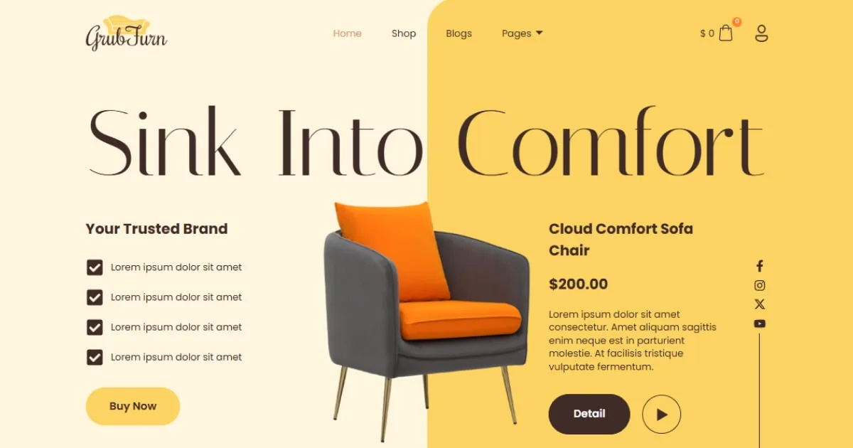 GrubFurn – The Ultimate Furniture Website Template to Elevate Your Online Store 1 Furniture Website Template