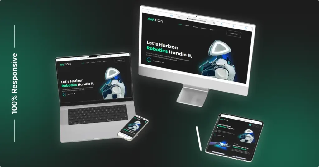 AVATION—One of the Best Artificial Intelligence Website Templates for Tech Teams 2 Responsive Mockup 1 - Artificial intelligence website templates